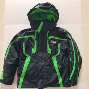 Spyder Boy's Ski Jacket Size 8 Black/Green Insulated Large Spider on Back